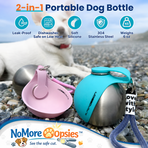 NoMoreOopsies Dog Water Bottle with Bowl
